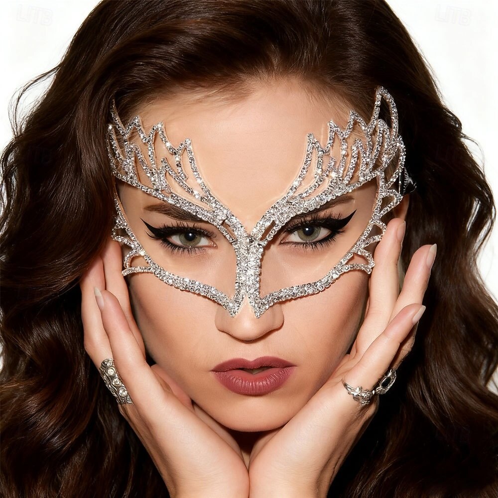 Máscara de antifaz de cristal con diamantes de imitación para mujer: una lujosa máscara brillante con diseño de alas, ideal para bailes de máscaras, graduaciones o fiestas de disfraces. 2026 - $24.99 –P1