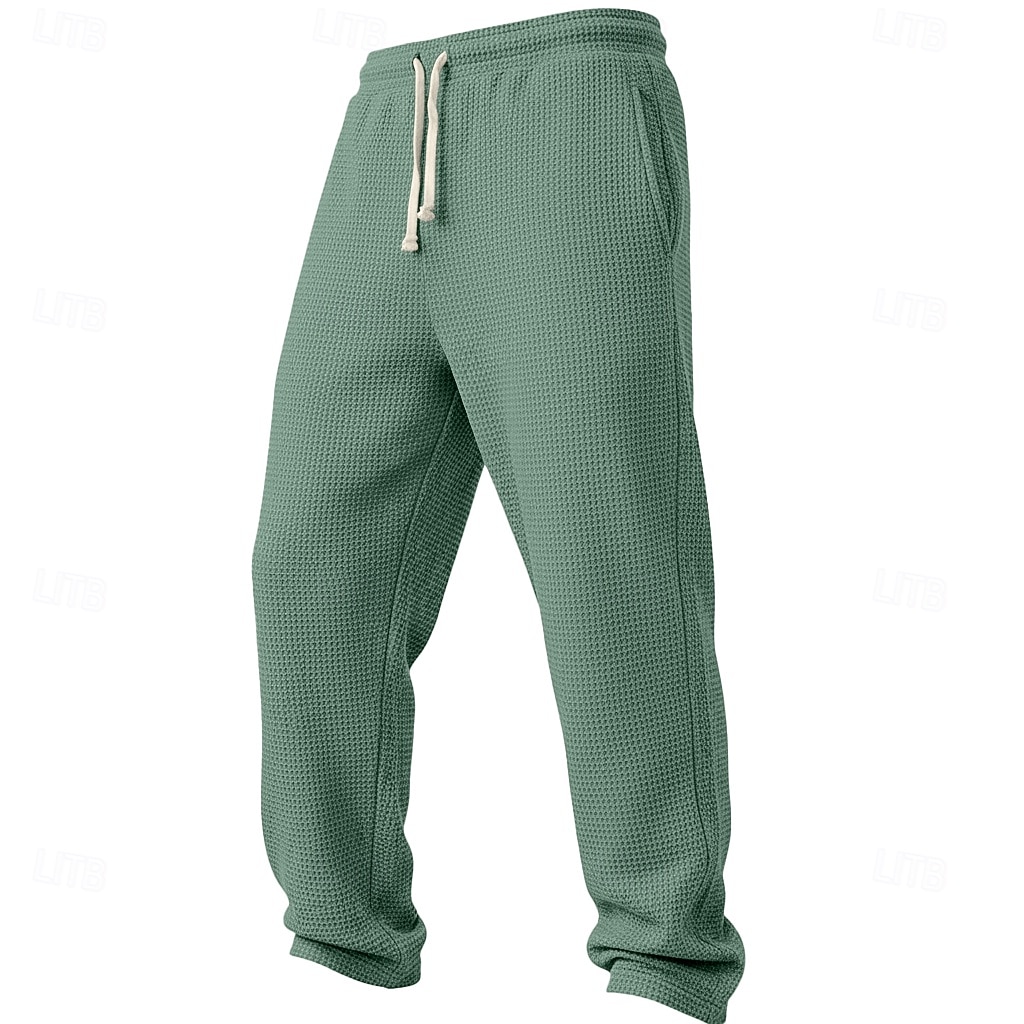 Men's Waffle Sweatpants Trousers Straight Leg Sweatpants Waffle Pants Drawstring Elastic Waist Plain Breathable Full Length Casual Daily Outdoor Vacation Classic Style Black White Micro-elastic 2026 - $25.99 –P8