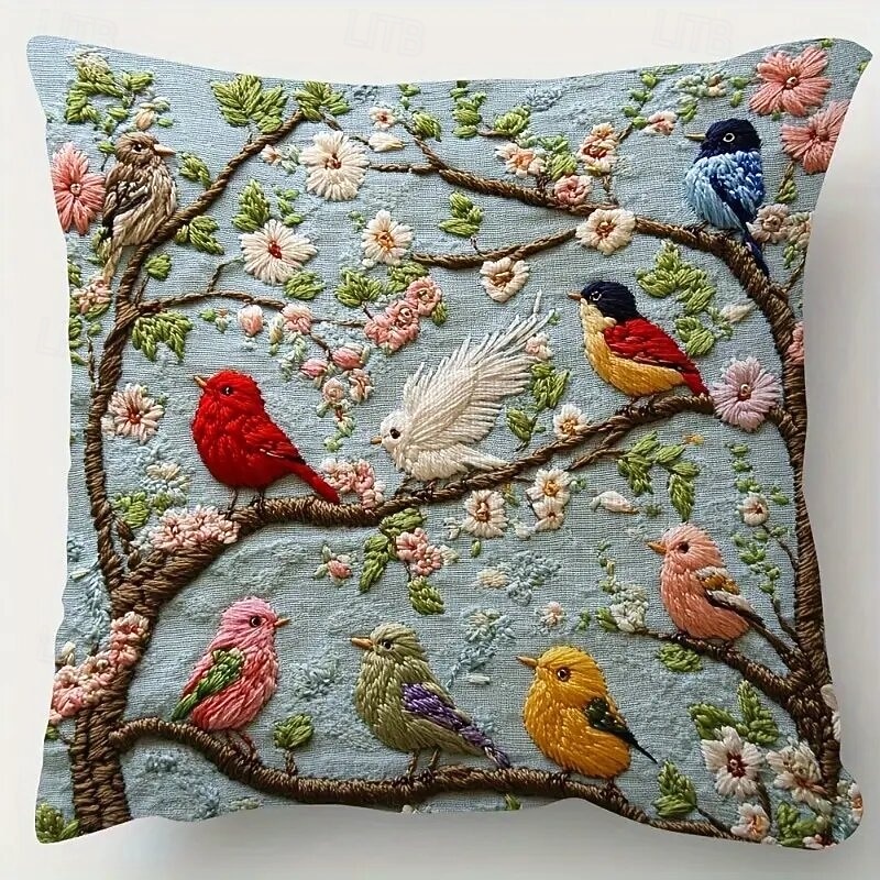 Capa de almofada inspirada em pássaros da primavera, com estampa plana 2D, estilo moderno, bordado em um lado, fechamento com zíper, tecido de poliéster, capa de almofada decorativa para casa. de 2026 por $8.99 –P4