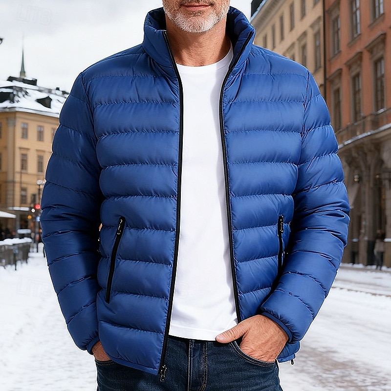 Hombre Chaqueta acolchada Acolchado Bolsillo Poliéster Exterior Casual Diario Regular Moda Ropa de calle Mantiene abrigado Invierno Color sólido Azul Piscina Negro Azul Oscuro Chaqueta acolchada 2026 - $22.99 –P2