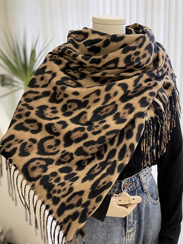 Dámská šála s leopardím vzorem – měkká a pohodlná polyesterová tkanina, dostupná v několika barvách, ideální pro běžné nošení i v zimě. 2026 - $14.99 –P5