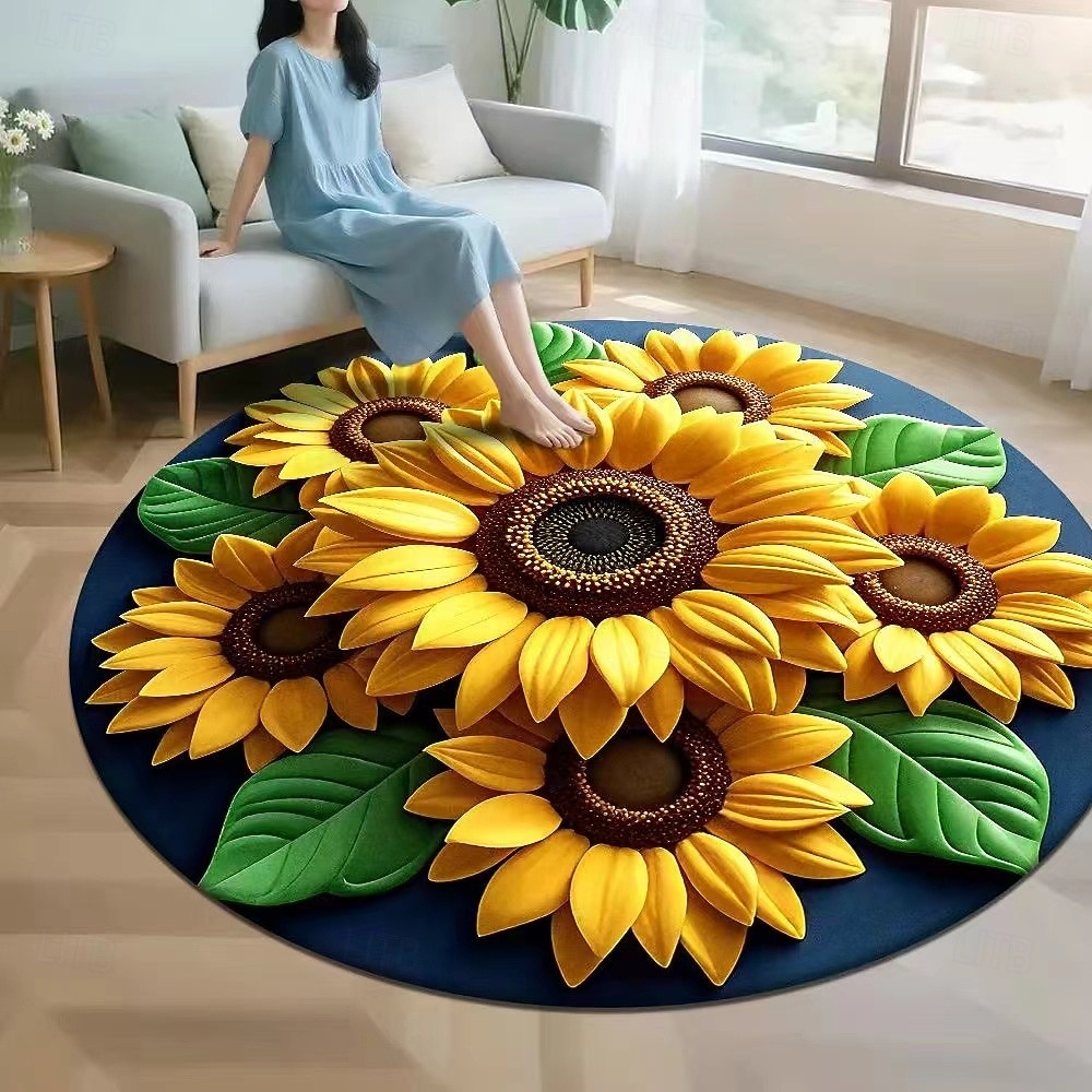 Covor de zonă cu imprimeu plat 2D, seria floarea-soarelui, covor din catifea cristalină pentru sufragerie, canapea, masă de cafea, dormitor, noptieră, dressing, husă decorativă moale pentru podea 2026 - $7.99 –P4