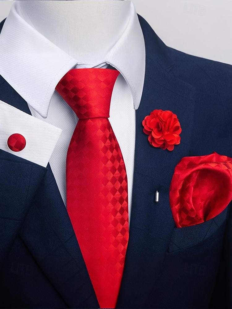 Мужской рождественский комплект галстуков, многоцветный, стильный цветочный узор, с запонками и нагрудным платком для официальных мероприятий 2026 - $14.99 –P9