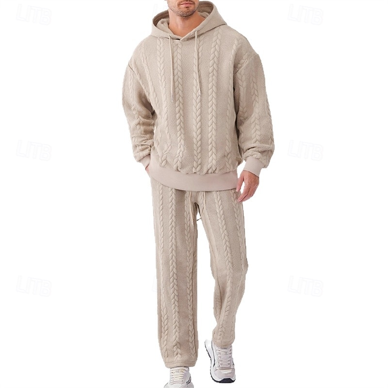 Men's Hoodie Tracksuit Hoodie & Pants Outfit Set Hoodies Set Hoodie Outdoor Daily Sports Jacquard Drawstring Pocket Plain Black Orange Khaki Polyester Activewear Fashion Streetwear Spring 2026 - $53.99 –P7