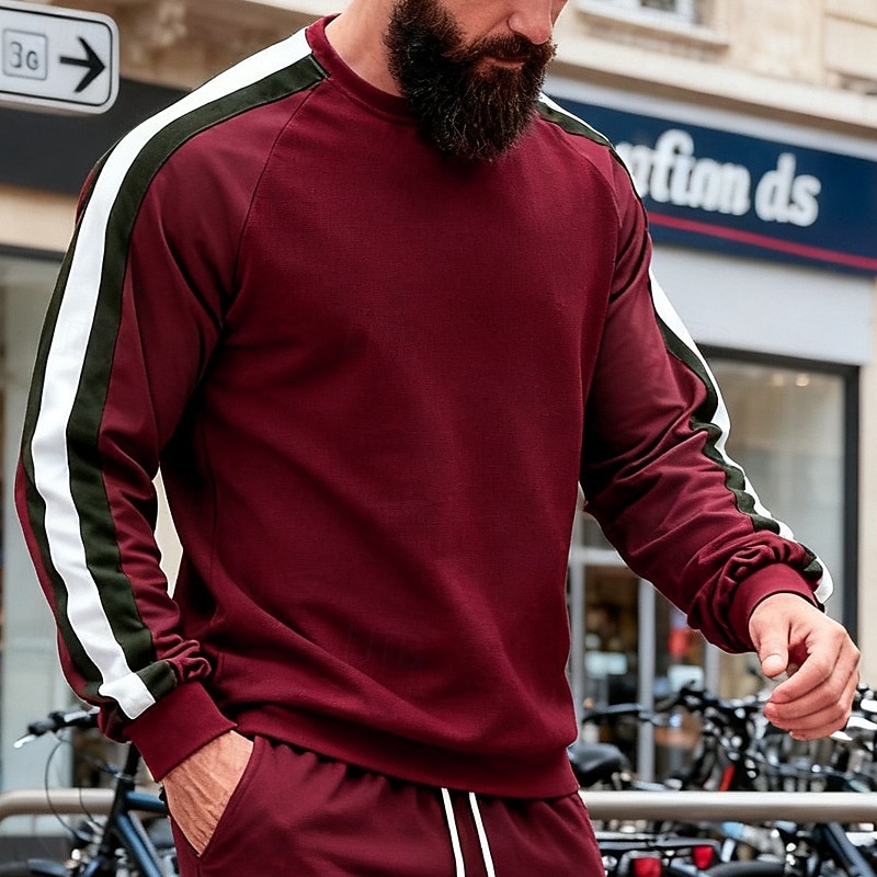 Voor heren Sweatshirt Trui met capuchon Stoppen Zwart Rood Marineblauw Khaki Grijs Strakke ronde hals Effen Lapwerk Kleurenblok Sport & Outdoor Casual Dagelijks Streetwear Stoer Sportkleding Alle 2026 - $24.99 –P4