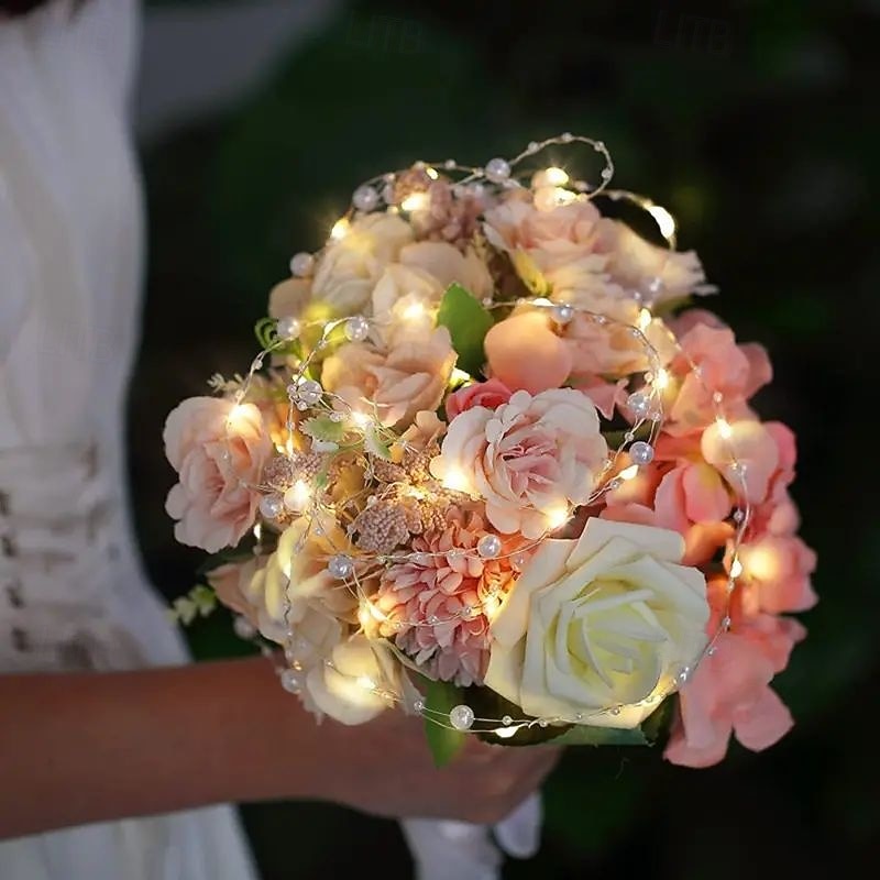 Elegant Perle Rose Formet LED Lyslenker 2m 20 LEDs Batteridrevet Bryllup Bursdag Fest Hjem Patio Hage Blomster Tre Dekorasjon 2026 - $12.99 –P7