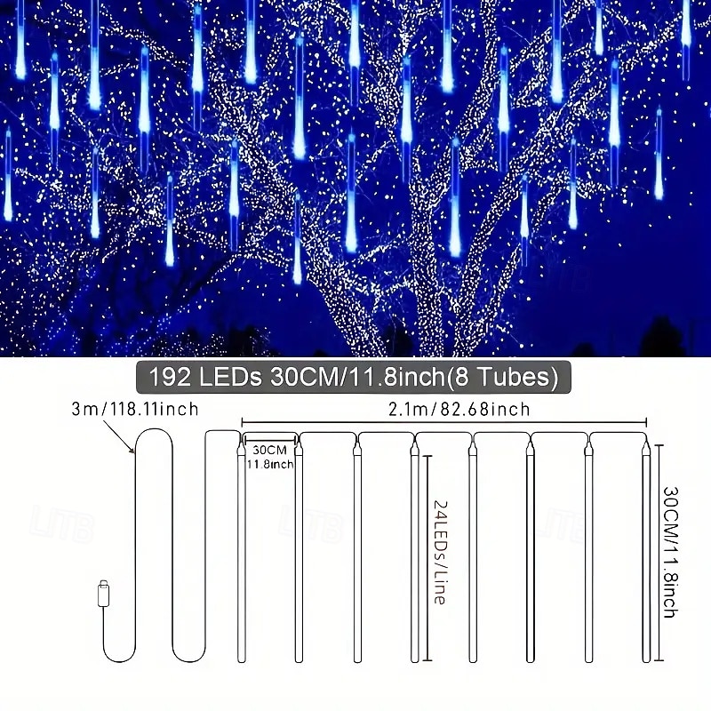 2 In 1 Buiten Zonne- Meteor Shower Licht String 16Tubes 384 LED Parels Binnen en Buiten Binnenplaats Dakrand Balkon Portiek Bruiloft Festival Sfeer Decoratieve Lichten Afstandsbediening 2026 - $32.99 –P13