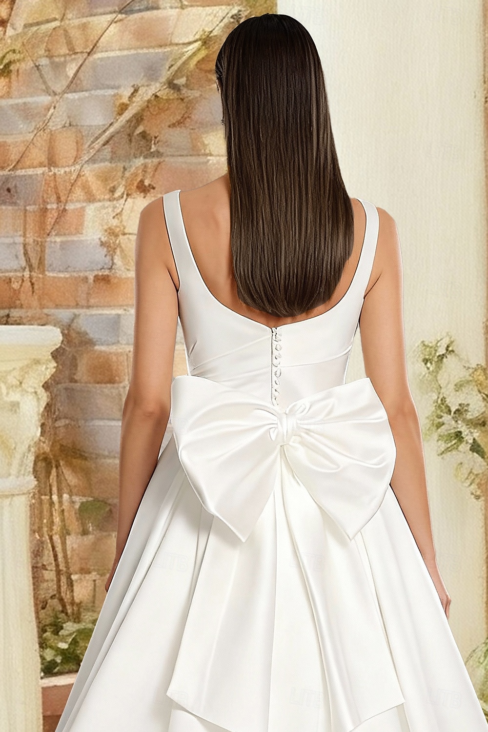 Hall Formal Wedding Dresses A-Line Square Neck Sleeveless Court Train Satin Bridal Gowns With Bow(s) Split Front 2026 - $183.99 –P3