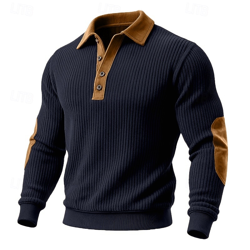 Voor heren Sweatshirt Stoppen Hoodie met knoopsluiting Geribbeld breisel Leger Groen Bordeaux Marineblauw Khaki Polo kraag Effen Lapwerk Kleurenblok Met Textuur Sport & Outdoor Casual Dagelijks 2026 - $28.99 –P2
