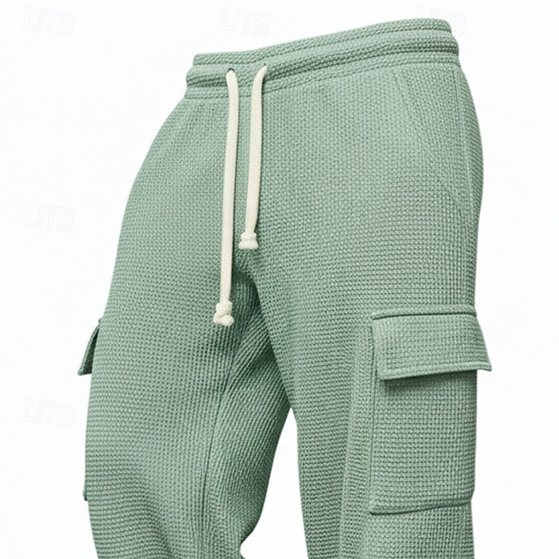 Herren Waffel Cargo-Hosen Cargo-Jogginghose Hose Gerade geschnittene Sweatpants Kordelzug Elastischer Bund Mehrere Taschen Einfach Feuchtigkeitsableitend Atmungsaktiv Volle Länge Sport im Freien 2026 - $22.99 –P2