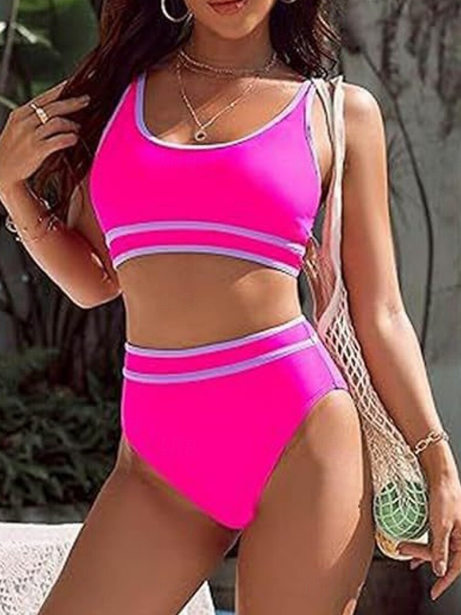 Naisten Uima-asut Bikinit 2 kpl Alushousut Uimapuku Ohut Avoin selkä Loma Ranta-asut Yhtenäinen väri U kaula-aukko Hihaton Uimapuvut 2025 - $23.99 –P8