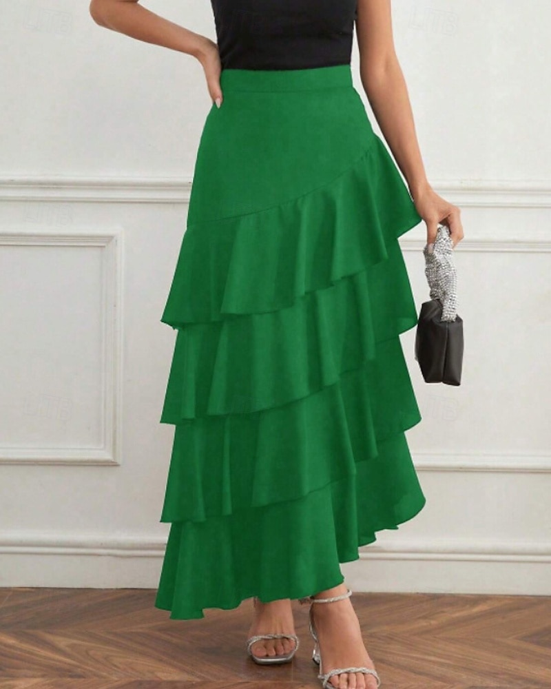 Per donna Elegante Moda Maxi Vita media Gonne Semplice Arricciato Inelastico Quotidiano Streetwear Vinaccia blu navy Nero Verde Estate del 2026 a $33.99 –P10