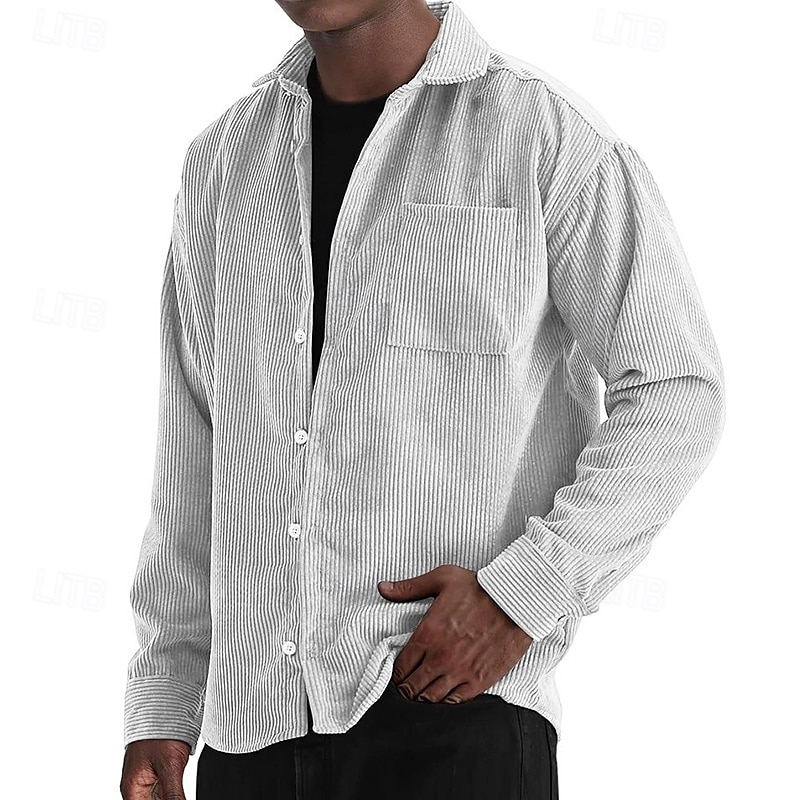 Bărbați Cămașă Cămașă casual Cămasă Corduroy Camașă cu nasturi Albastru piscină Negru Alb Roșu Vin Bleumarin Manșon Lung Simplu Rever Casual Zilnic Buzunar Îmbrăcăminte Modă Modern Casual 2025 - $24.99 –P6