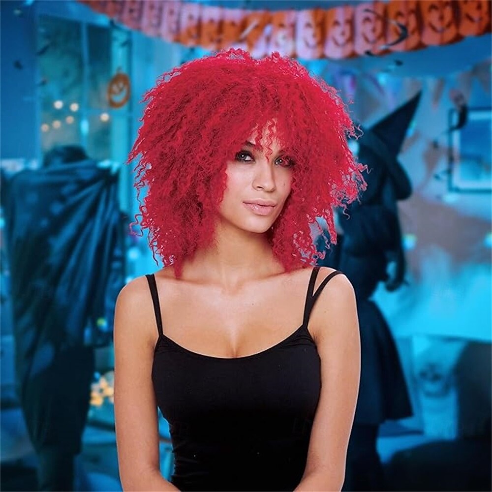 פאת קרנבל 2026 אדום מתולתל קצר פאה סינתטית לפסטיבל מרדי גרא מִצעָד שיער לתחפושת קוספליי ל נשים 2026 - $21.99 –P2