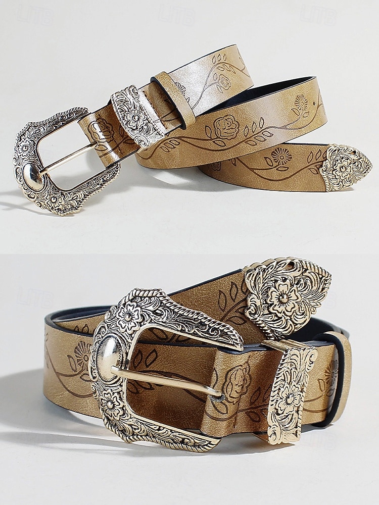Γυναικεία ζώνη από τεχνητό δέρμα σε μποέμ στιλ – περίπλοκο φλοράλ σχέδιο με μεταλλική αγκράφα, ιδανική για casual και καθημερινή χρήση. 2026 - $14.99 –P7