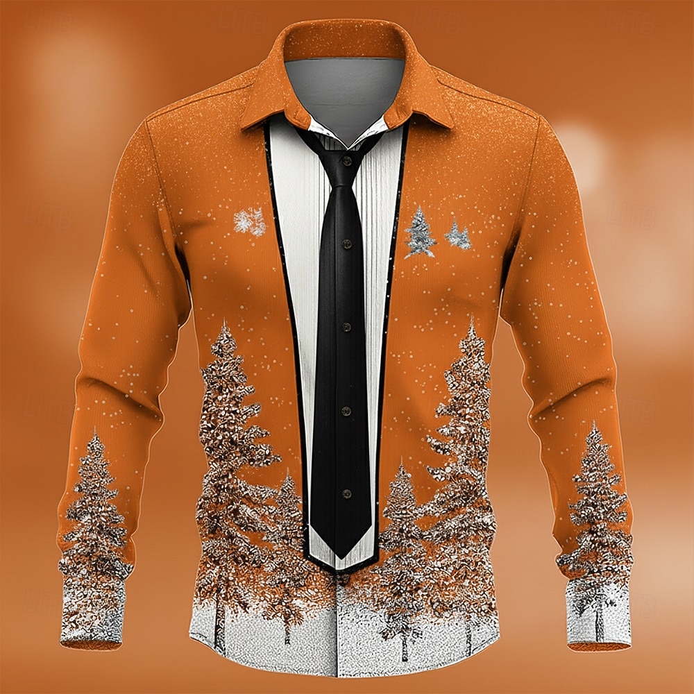 Natale Per uomo Costume di Natale Colletto finto e design del vestito Camicia da smoking stampata con cravatta Camicia Camicia con Bottoni Manica Lunga Divertente All'aperto Ferie Primavera Autunno del 2026 a $28.99 –P2