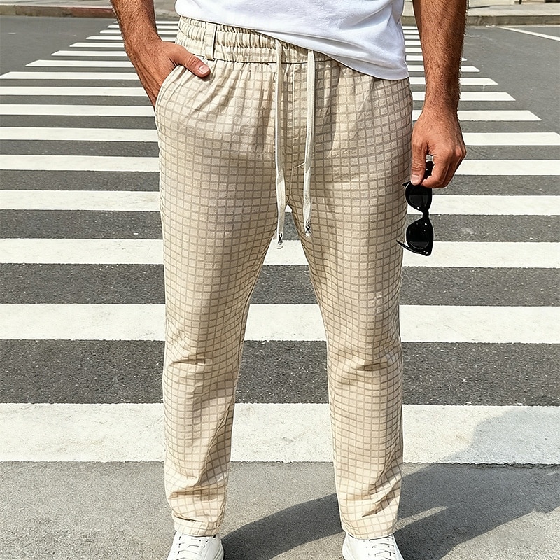 Men's Trousers Casual Pants Drawstring Pocket Elastic Waist Plaid Comfort Soft Outdoor Daily Holiday Fashion Classic Style Dark Khaki Light Khaki Micro-elastic 2026 - $24.99 –P2