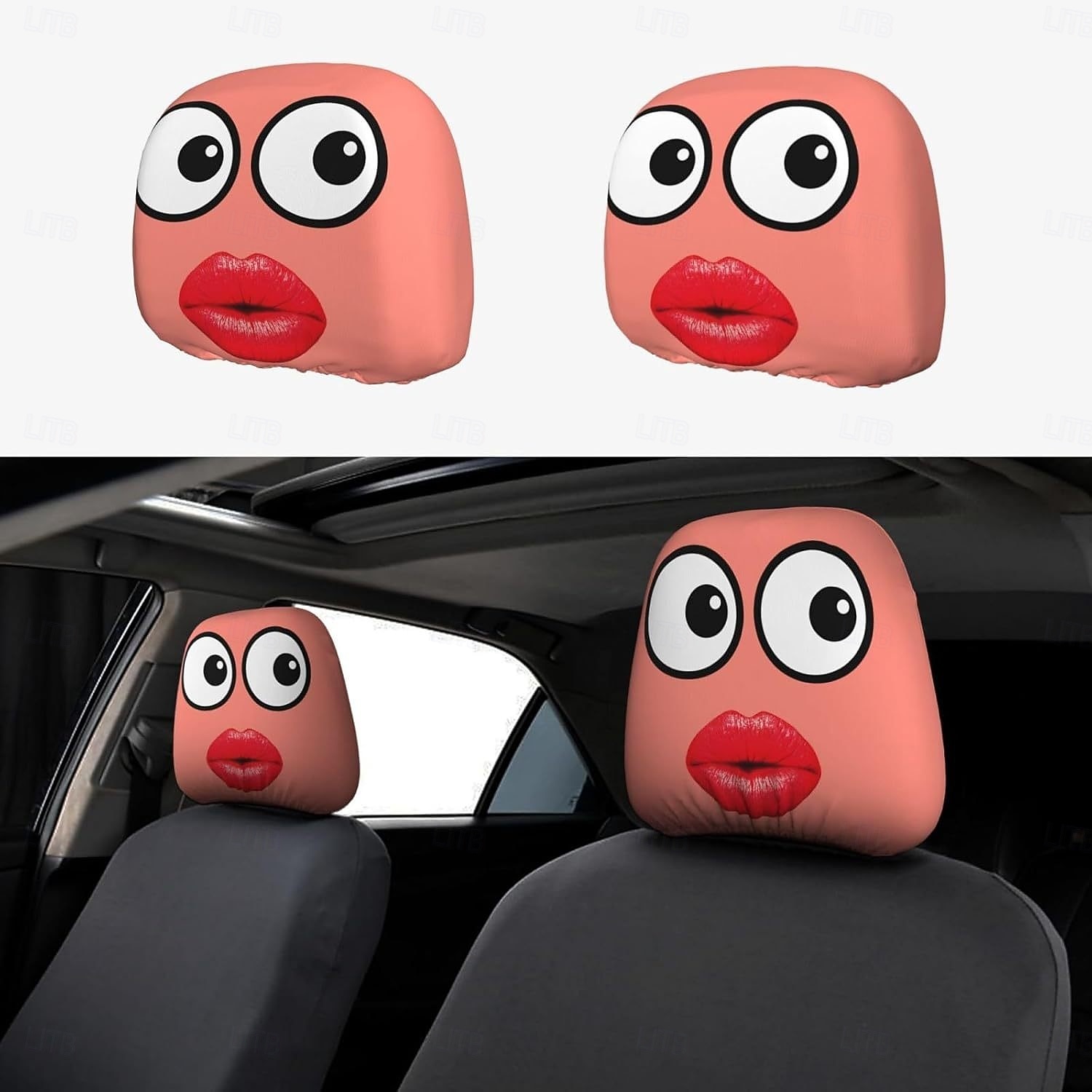 2 db vicces ajakmintás fejtámlahuzat, nyakpárna és deréktámasztó párna, puha és bolyhos, egész évszakos használatra, alkalmas hosszú távú vezetéshez, napi ingázáshoz, üzleti utakhoz, autóban való 2026 - $9.99 –P9