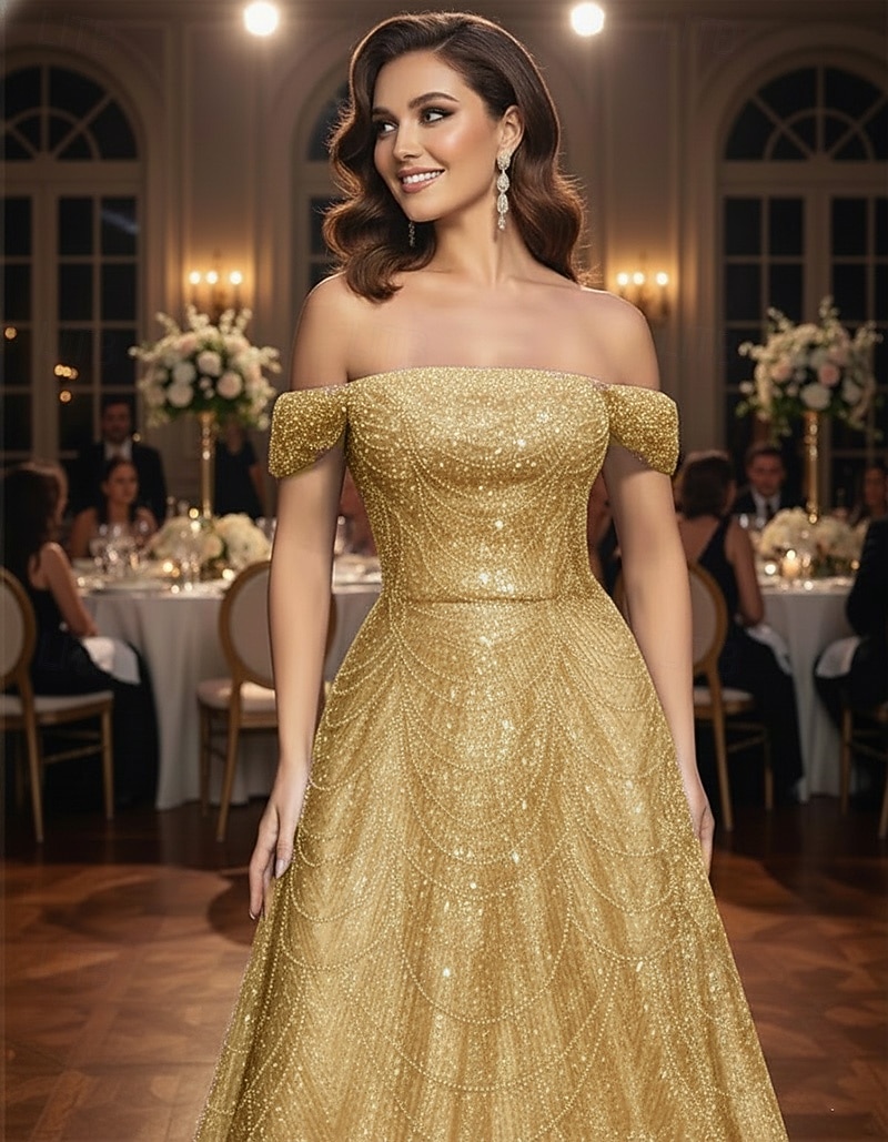 А-силуэт С коротким шлейфом Вышивка бисером Вечернее платье Платье матери невесты Вечернее платье Элегантный стиль Винтаж Блестящая Без рукавов С открытыми плечами Свадьба Официальные Тюль Пайетки с 2026 - $219.99 –P5