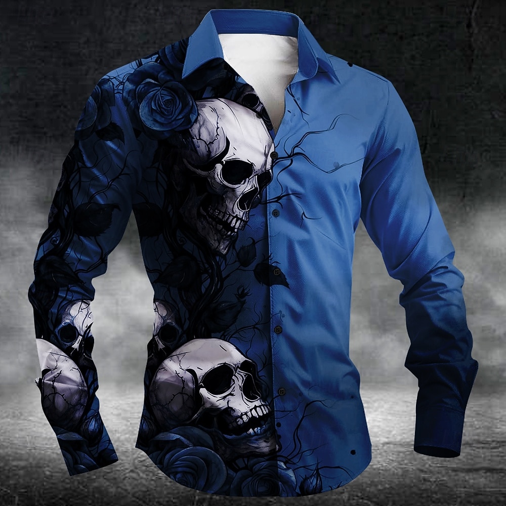 Homens Caveiras Rosa Flores Camisa Social camisa de botão Manga Longa Vintage retrô Estilo gótico escuro Casual Ao ar livre Feriado Primavera Outono Aberto para a Lateral Impressão 3D camisas de de 2026 por $27.99 –P1