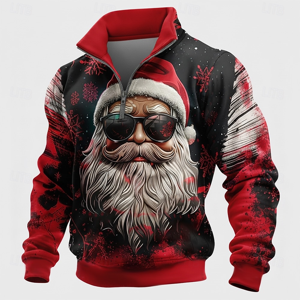 Natale Per uomo Babbo Natale Felpa Cool Quotidiano Elegante Collo alla coreana All'aperto Casa Regalo Blu Rosso Verde Cerniera Autunno Inverno progettista S M L XL XXL XXXL del 2026 a $33.99 –P1