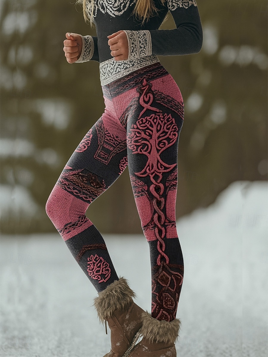 Legíny Viking Boho pro ženy vintage etnický styl plná délka vysoký pas grafika abstraktní 3D tisk rychlé schnutí prodyšné měkké elastické formální venkovní dovolená světle hnědé černé růžové  černé 2026 - $21.99 –P8