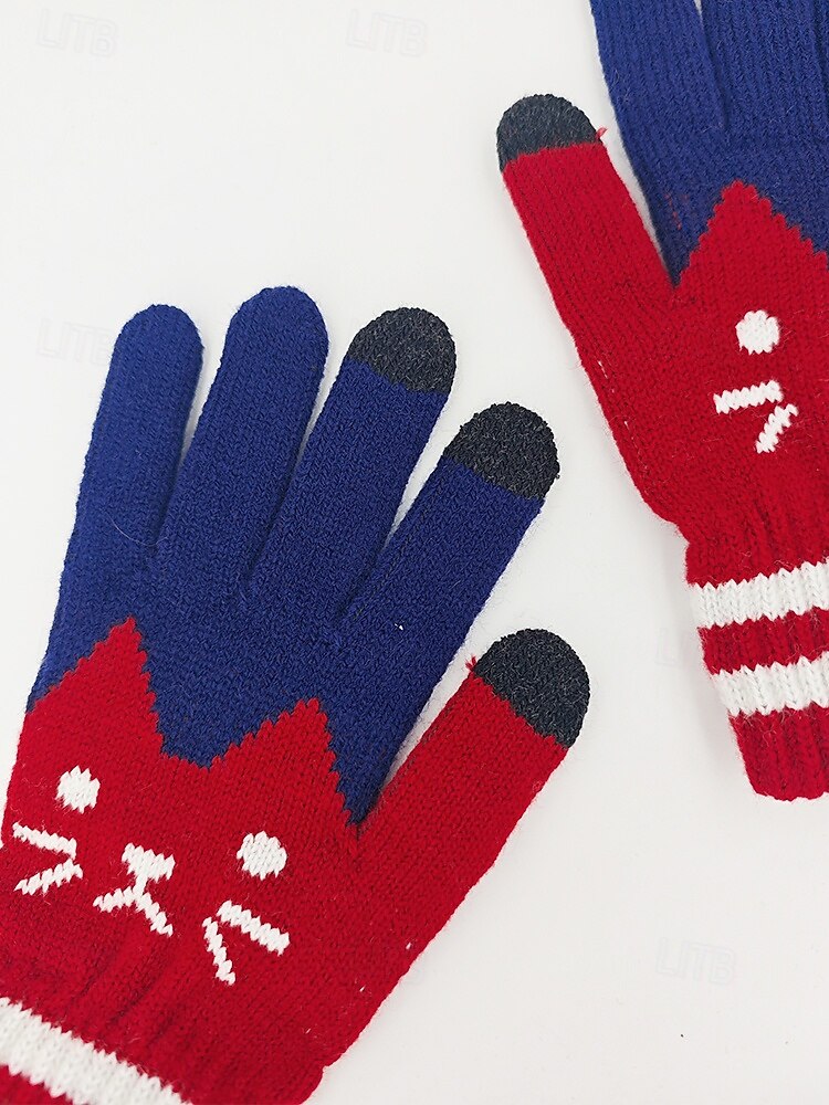 Guantes de punto para pantalla táctil para mujer, multicolor, diseño de gato, acogedor accesorio de invierno. 2026 - $7.99 –P6