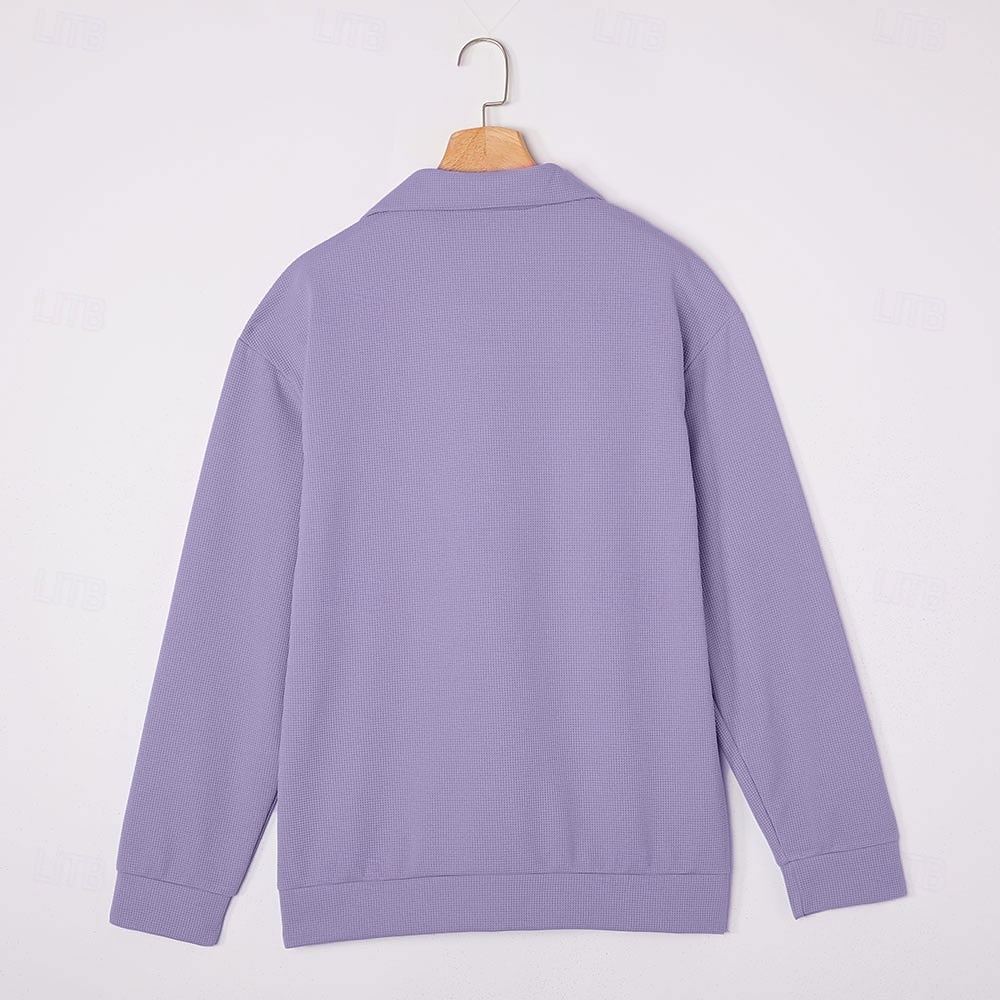 Herren Waffel-Poloshirts Textur Formell Geschäft Gerippter Polokragen Langarm Mode Einfarbig Knöpfe Rein Herbst Frühling & Herbst Lässiger Schnitt Schwarz Leicht Grün Grün Hellblau Violett Khaki 2026 - $28.49 –P15