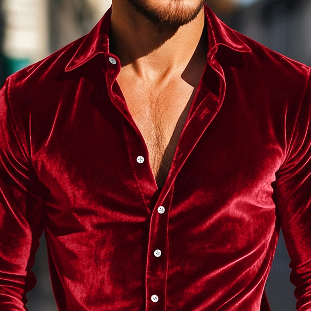 Men's Wine Royal Blue Long Sleeve Vacation Party Clothing Apparel Velvet Elegant Casual 2026 - $22.99 –P3