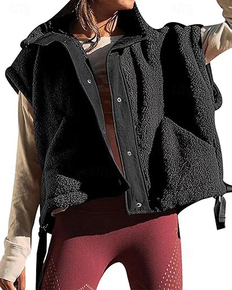 Per donna Gilet in pile Gilet Caldo Confortevole Tasca Bottoni Casual Tinta unica Vacanza Streetwear Casuale Abbigliamento quotidiano Regolare Collo ripiegato Vestibilità regolare Senza Maniche del 2026 a $47.99 –P1