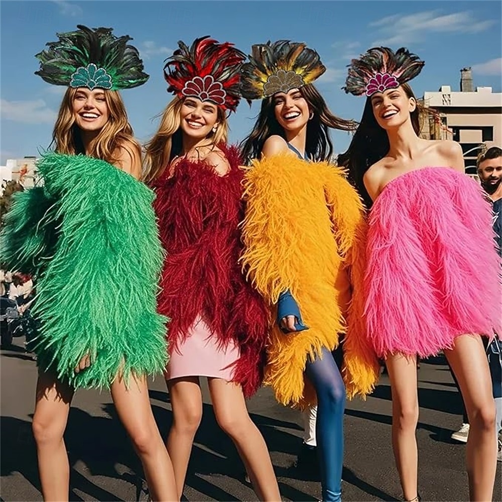 Карнавальная ночь 2026. Рио Карнавальная самба Аксессуары Красный и черный головной убор с перьями для женщин на фестивале Марди Гра - танцевальный аксессуар для фестиваля Бразилия 2026 - $15.49 –P5