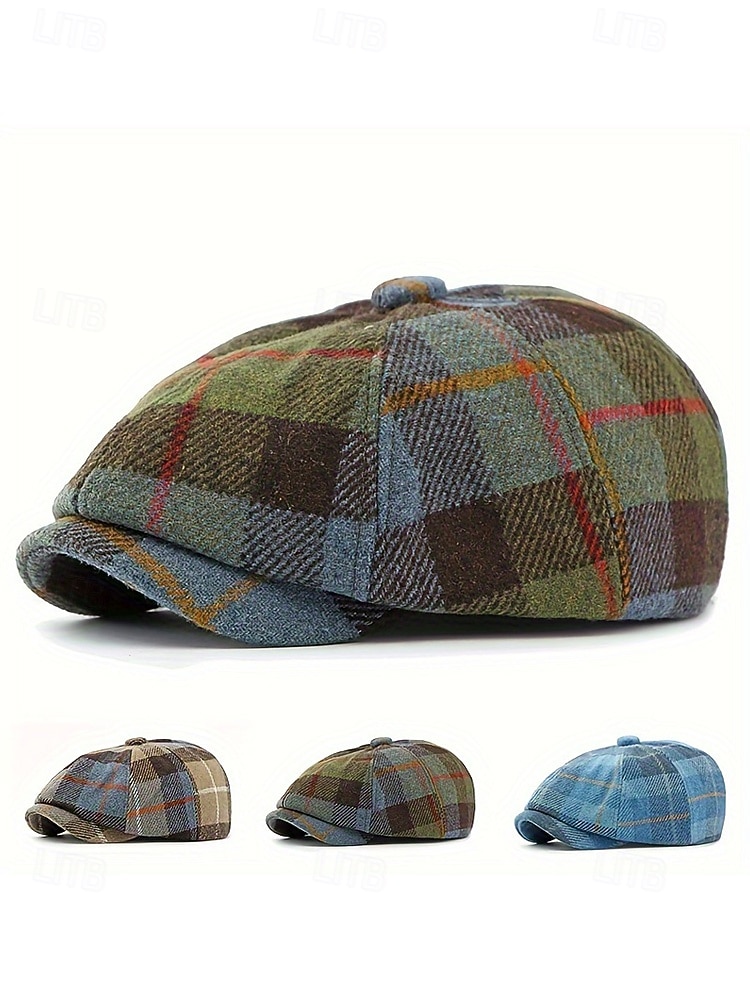 Pánská vintage britská kostkovaná čepice pro novináře – polyesterový materiál, více barev, klasický retro styl pro běžné nošení a outdoor 2026 - $14.99 –P3