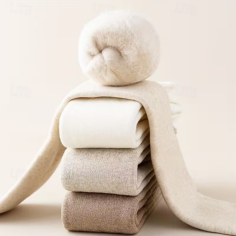 3 пары женских утолщенных носков выше колена - защита от экстремальных холодов - бежевый/черный/серый - теплые зимние носки на каждый день и для особых случаев, ребристые манжеты, флисовая подкладка, 2026 - $18.99 –P2