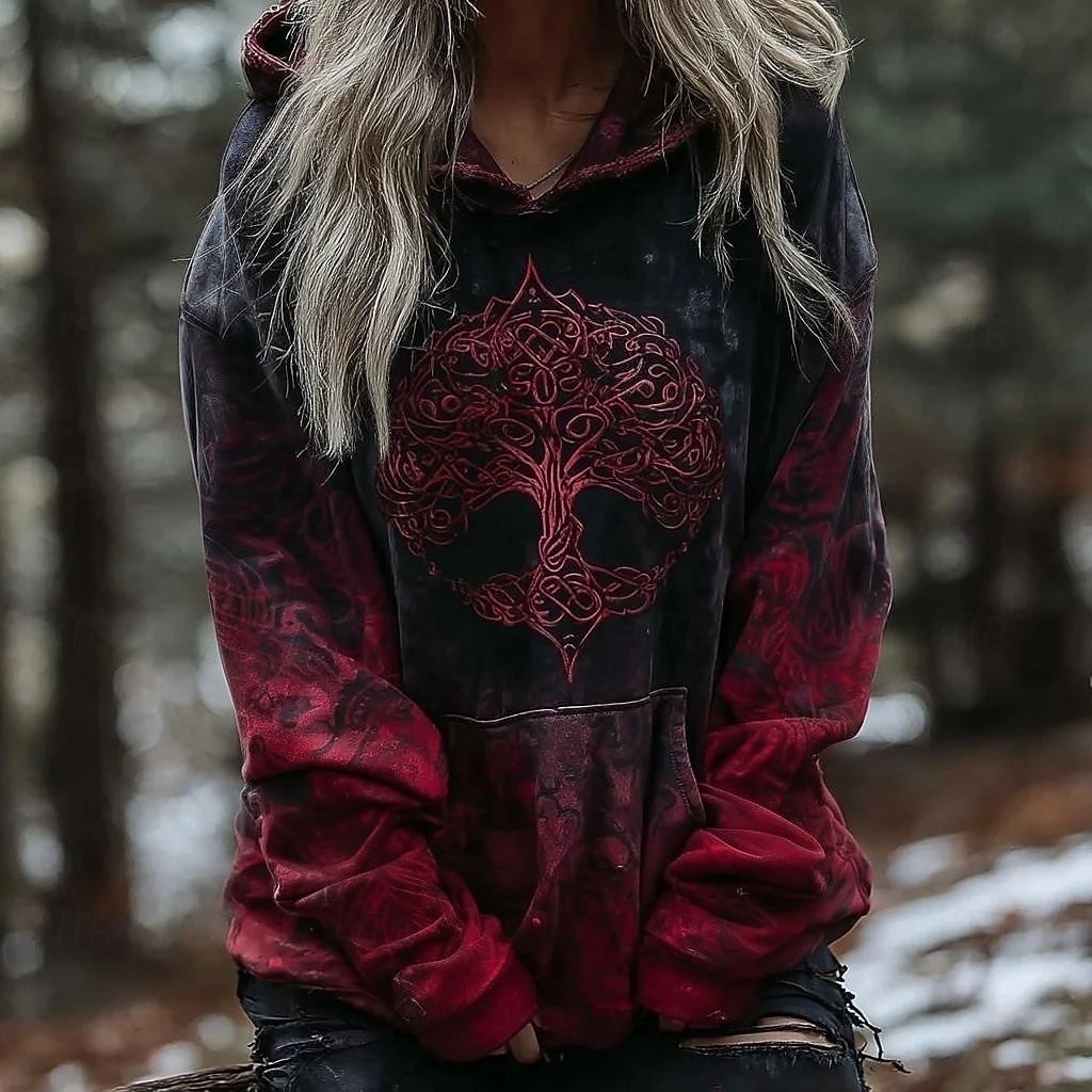 Women's Pullover Hoodie Sweatshirt Graphic Animal Tribal Punk Vintage Metallic Long Sleeve Hooded Regular Tops Casual Street Dailywear Blue Dark Red Orange Green Spring Fall Winter 2026 - $32.99 –P1
