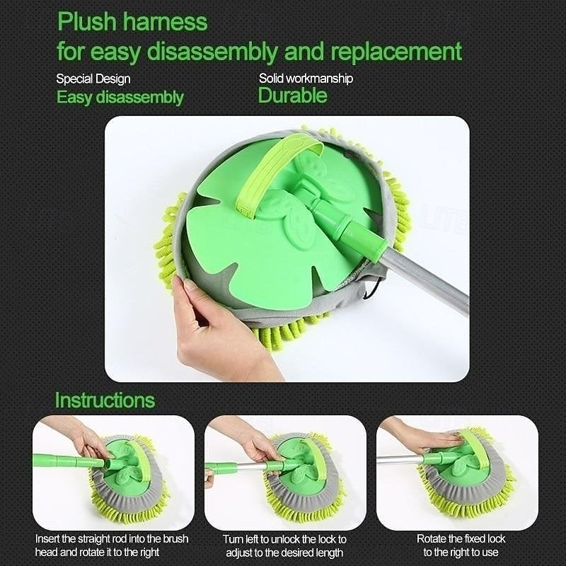 2 in 1 Car Cleaning Brush Mop Extendable Chenille Car Wash Duster Soft Bristle Cleaning Sponge Glove Tool for Dust Dirt Snow Removal Vehicle Care 2026 - $21.99 –P9