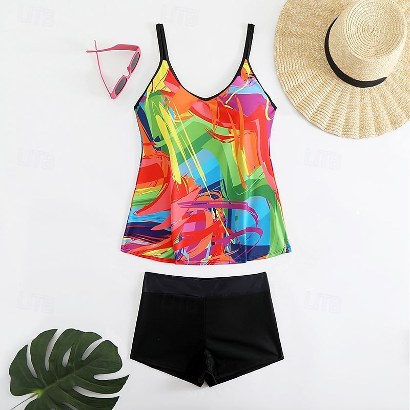 Women's Swimwear 2 Piece Shorts Swimsuit Backless Vacation Beach Wear Graphic Color Block V Neck Sleeveless Bathing Suits 2026 - $28.99 –P8
