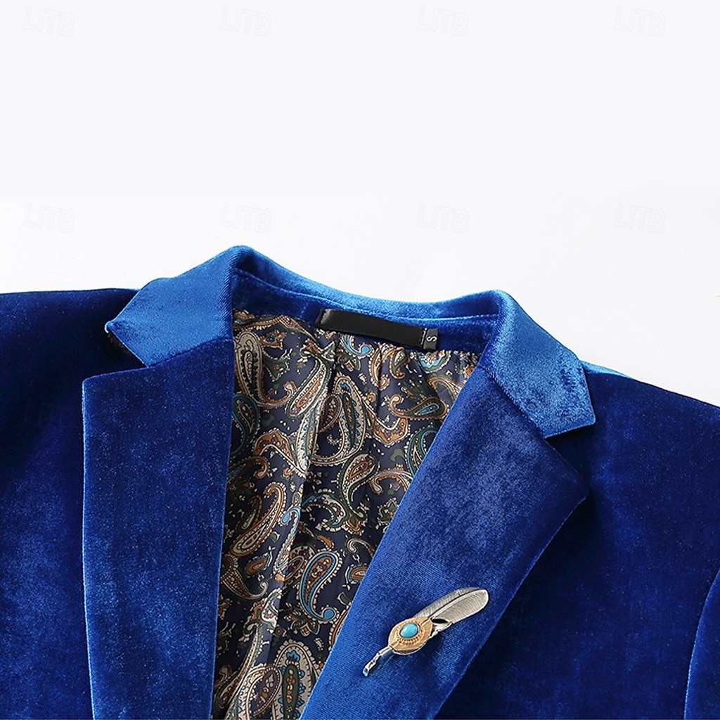Herre Vinterfrakk Fløyelsblazere Formell Festkveldsklær Fest Klassisk Høst Høst vinter 100% Polyester Fløyel Helfarge Enkelt Brystet Enn-knapp Blazer Rød Kongeblå Lilla Grønn 2026 - $97.99 –P4