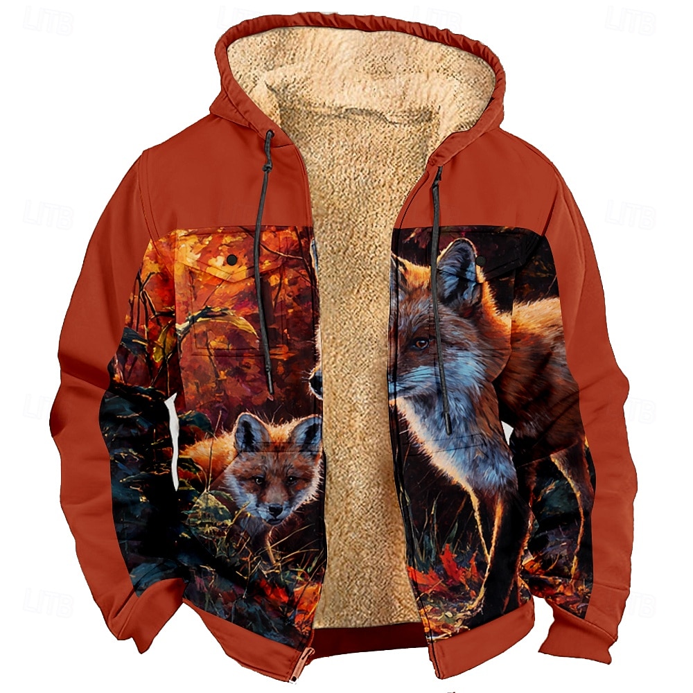 Hombre Zorro Vellón Sudadera Chaqueta Moda Fresco Diario retro de la vendimia Con Capucha Exterior Regalo Caza Burdeos Cremallera Bolsillo Otoño Invierno Diseñador S M L XL XXL XXXL 2026 - $44.99 –P1