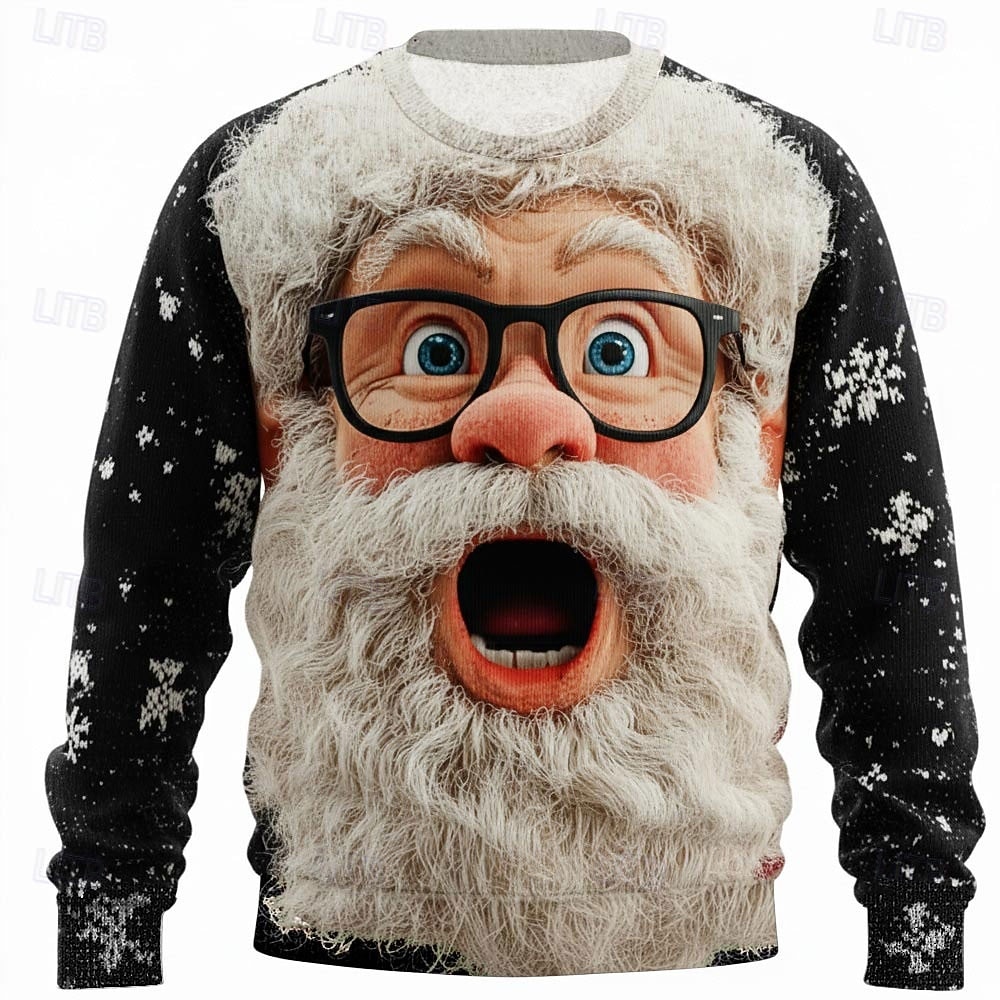 Ugly Christmas Sweater Men's Cartoon Santa Claus Print Pullover Sweater Jumper Knitwear Crewneck Casual Vacation Daily Festival Keep Warm Long Sleeve Fall Winter Black Red Green 2026 - $37.99 –P3