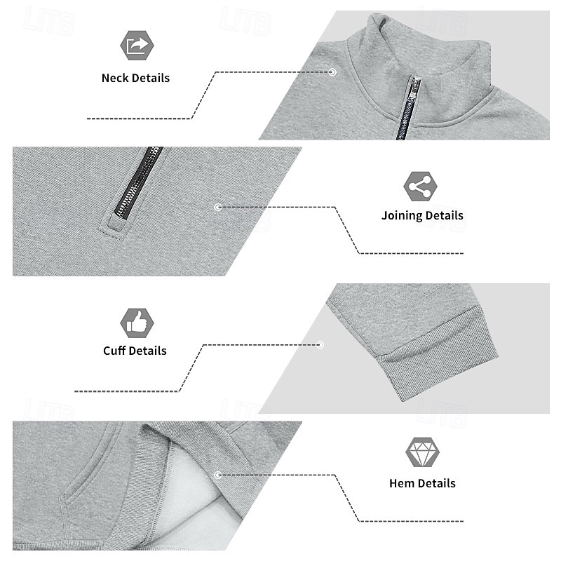 Pánské Mikina Flísová mikina Svetr Čtvrtletní mikina na zip Velbloudí Světle šedá Stojáček Bez vzoru Klokaní kapsa Ležérní Denní Sporty a outdoor Šik ven Chladný Sportovní oblečení Podzim zima Jaro 2026 - $24.99 –P11