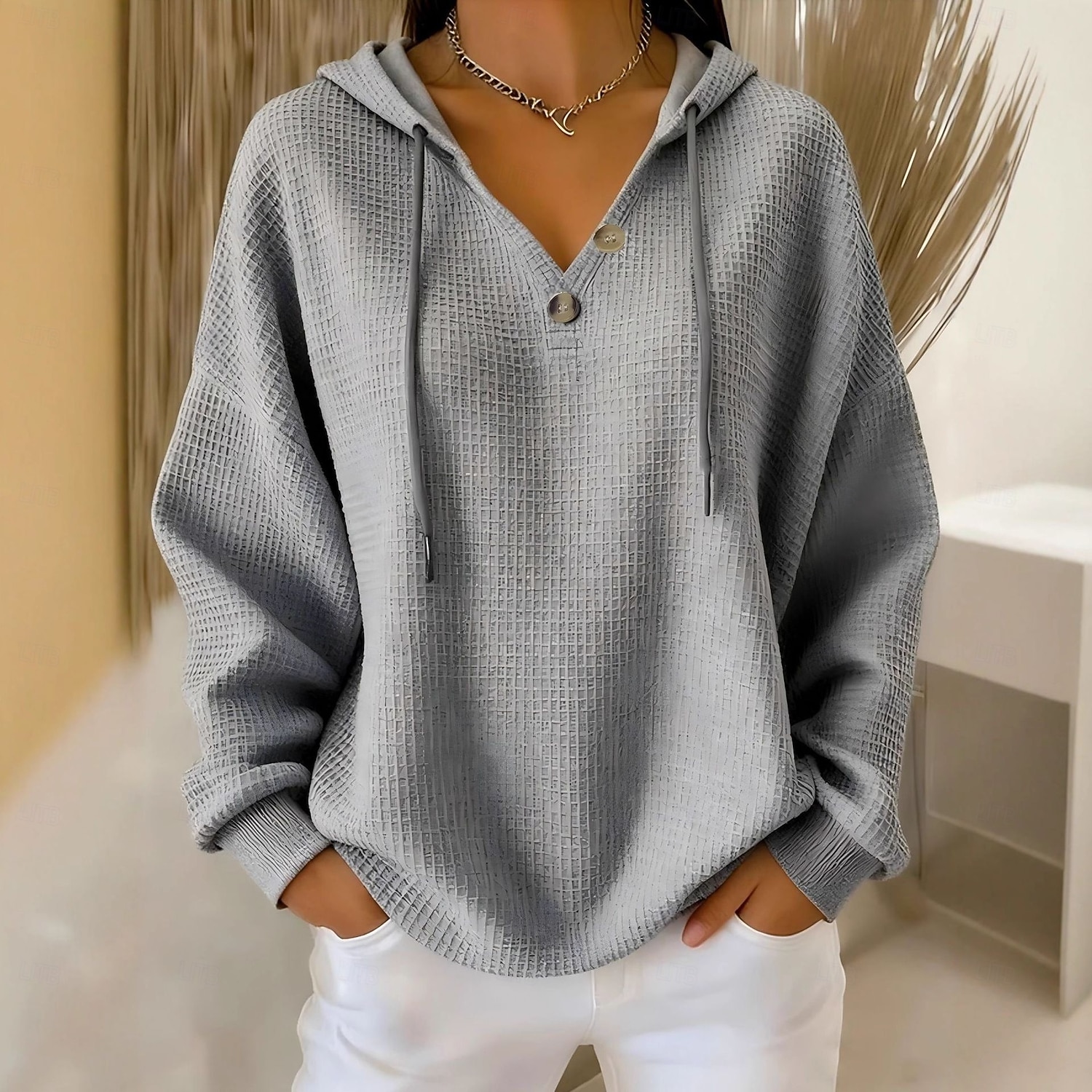 Women's Pullover Hoodie Sweatshirt Buttons Vintage Fashion Casual Long Sleeve Hooded Regular Tops Casual Home Dailywear Light Blue White Navy Blue Orange Beige Fall Winter 2026 - $29.99 –P2
