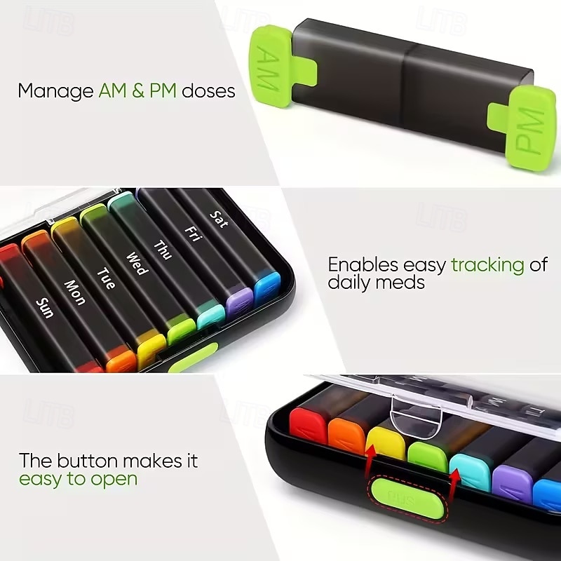 Pilulier hebdomadaire 7 jours avec 2 compartiments journaliers - format voyage, couvercle facile à ouvrir, plastique résistant, blanc - idéal pour les vitamines et l'huile de poisson &stockage de 2026 ? $21.99 –P5