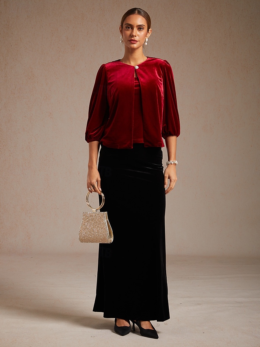 Vánoce Dámské Samet Tlačítko nahoru Oblečené topy Elegantní Večírek 3/4 délka rukávu Nahoře nabírané Tričkový Běžné topy Párty večerní šaty Dovolená Párty oblečení Fialová Jaro Podzim Zima 2026 - $25.99 –P10