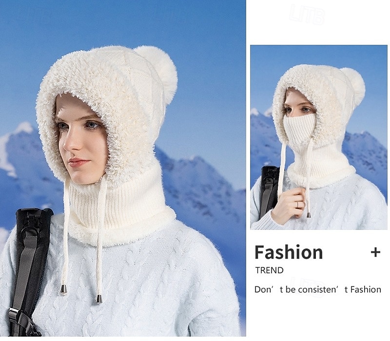 Зимняя вязаная шапка-бини 3-в-1 с флисовой подкладкой для женщин со встроенной маской для лица и утеплителем для шеи, теплая и уютная шапка для холодной погоды на открытом воздухе 2026 - $17.99 –P3
