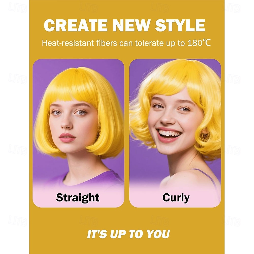 2026年 カーニバルウィッグ2026 ブロンド ピンク レッド ストレート ボブ ショート 合成フェスティバルウィッグ マルディグラ パレード コスプレ衣装ヘア のために 女性  コレクション – $21.99 –P6