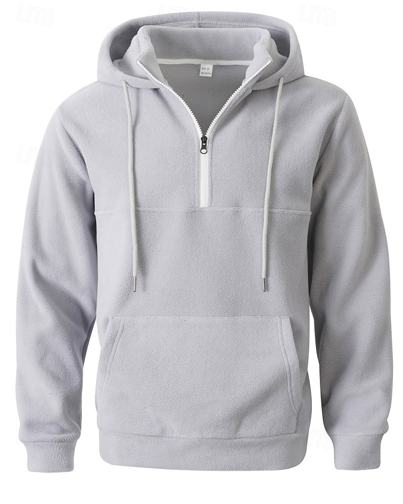 2026年 男性用 パーカー クォータージッパーパーカー フリースパーカー ブルー ブラック パープル ライトグレー ダックグレー フード付き 平織り ジッパー ポケット スポーツ 日常 祝日 ポリエステル ストリートファッション ベーシック カジュアル 秋 冬 衣類 パーカー トレーナー  コレクション – $32.99 –P3