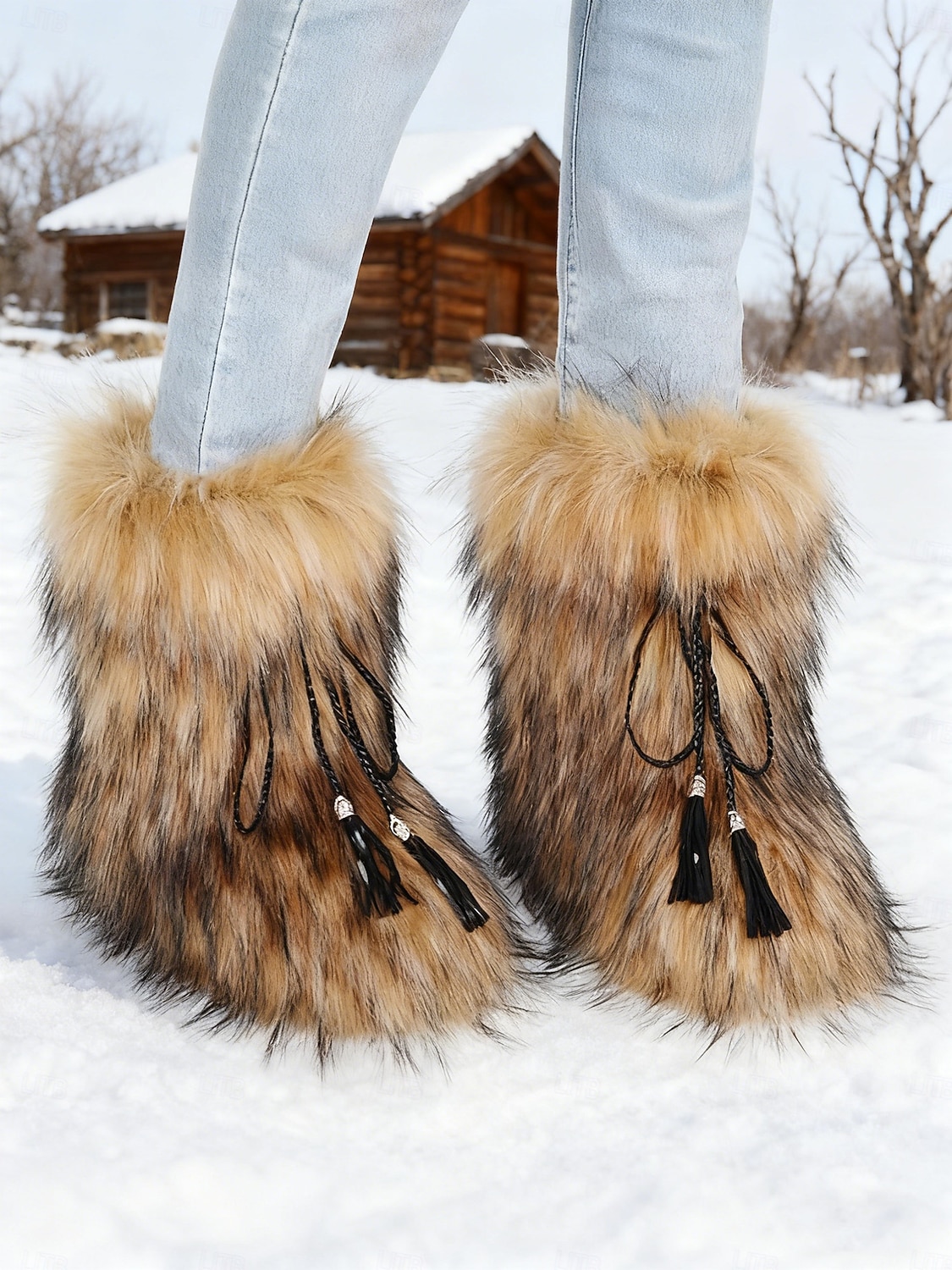 stivali invernali da donna in pelliccia sintetica: eleganti dettagli con nappe, stivali da neve caldi e comodi, perfetti per il freddo, per l'abbigliamento casual e per l'outdoor del 2026 a $59.99 –P2