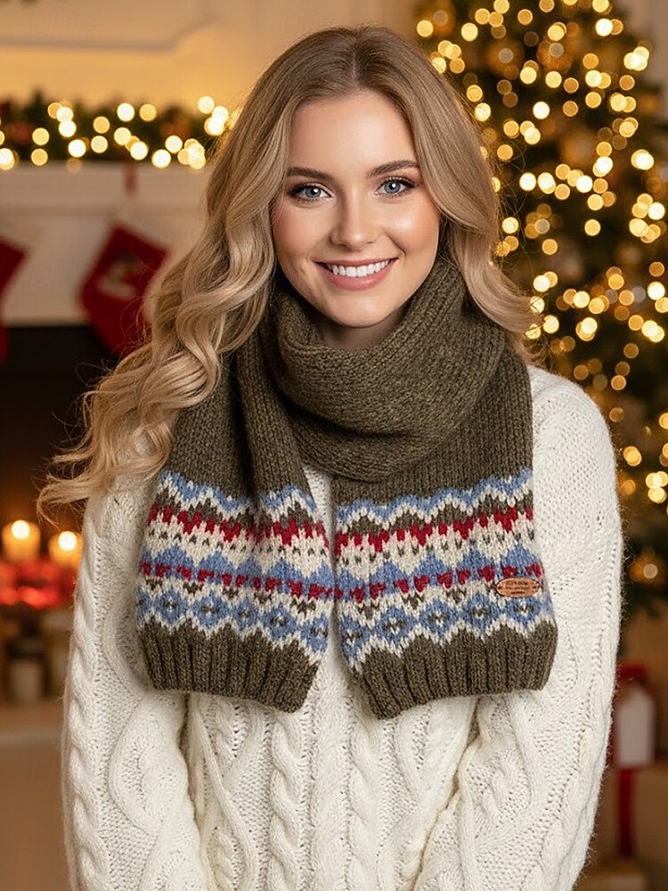Weihnachtsstrickschal für Damen – kuschelig, weich, Fair-Isle-Muster, verschiedene Farben, perfekt für die Feiertage und als Wintergeschenk 2026 - $18.99 –P3