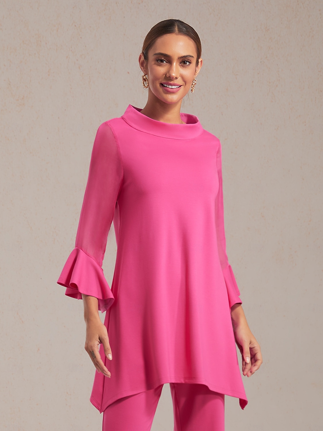 блузка для отдыха из шифона с эластичным трикотажем и прозрачными рукавами 2026 - $72.99 –P6