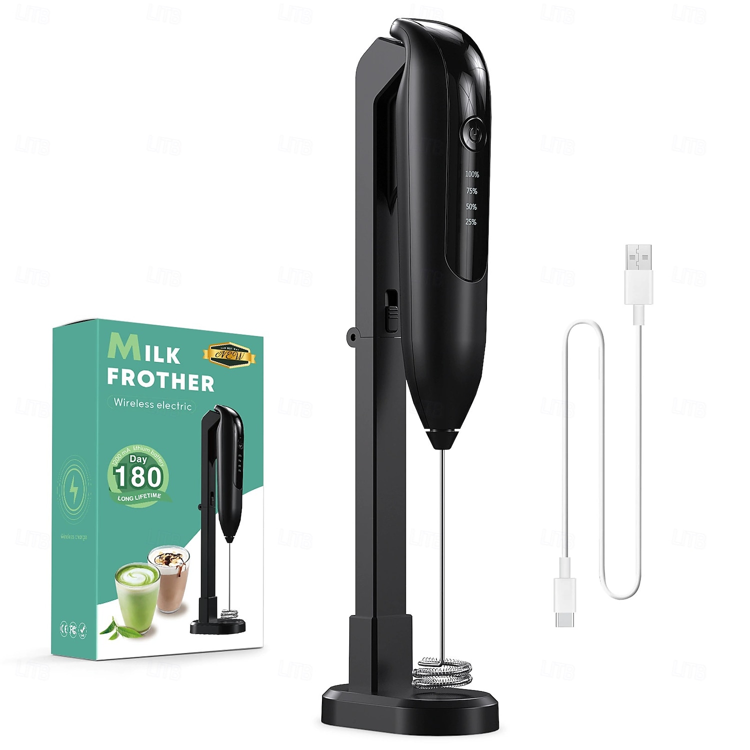 Mousseur à lait électrique portable rechargeable, 3 têtes, 3 vitesses, en acier inoxydable, avec affichage numérique LED, idéal pour le café au lait, les lattes, les cappuccinos et les matchas. de 2026 ? $31.99 –P1